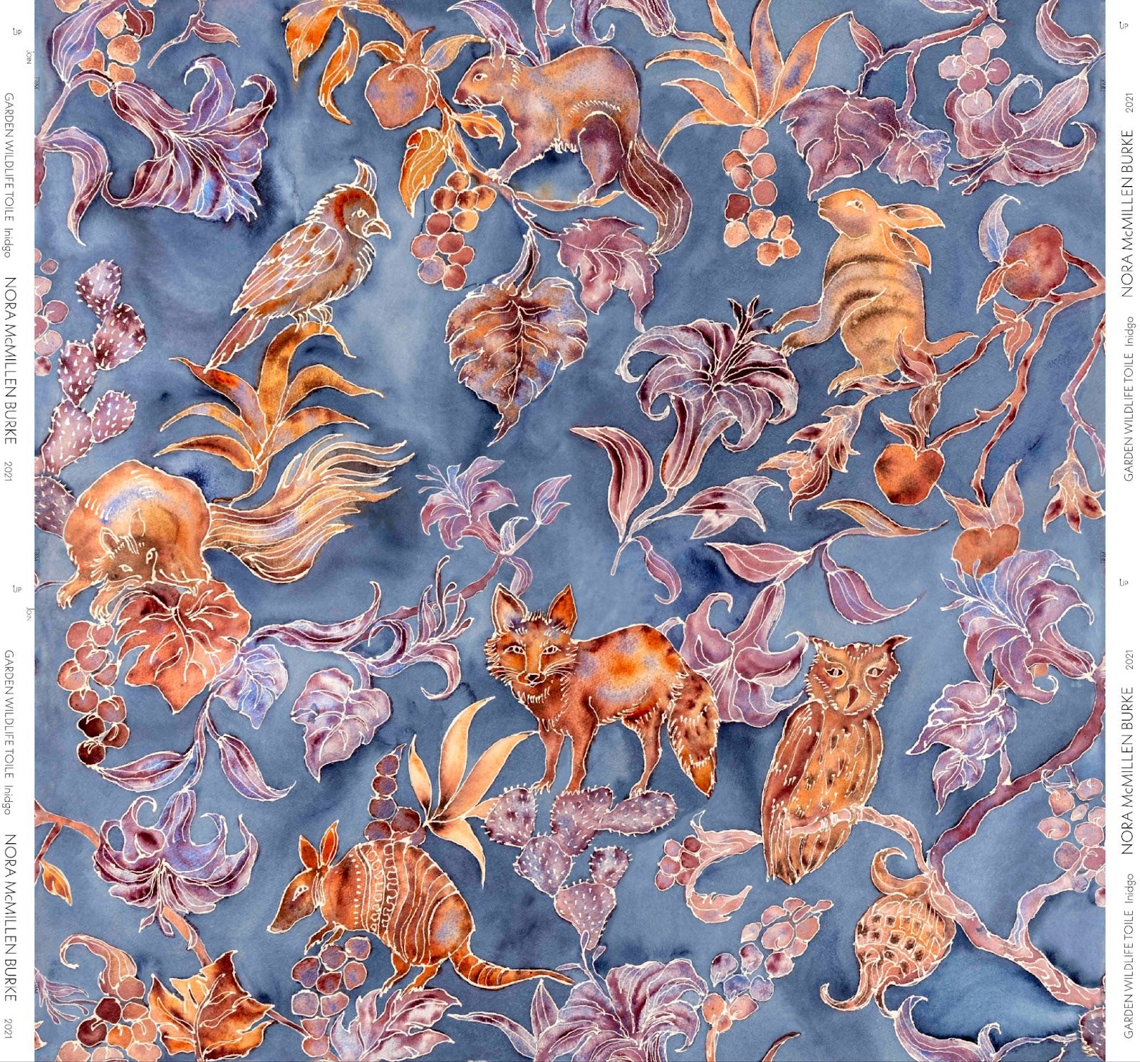 Backyard Wildlife Toile Indigo