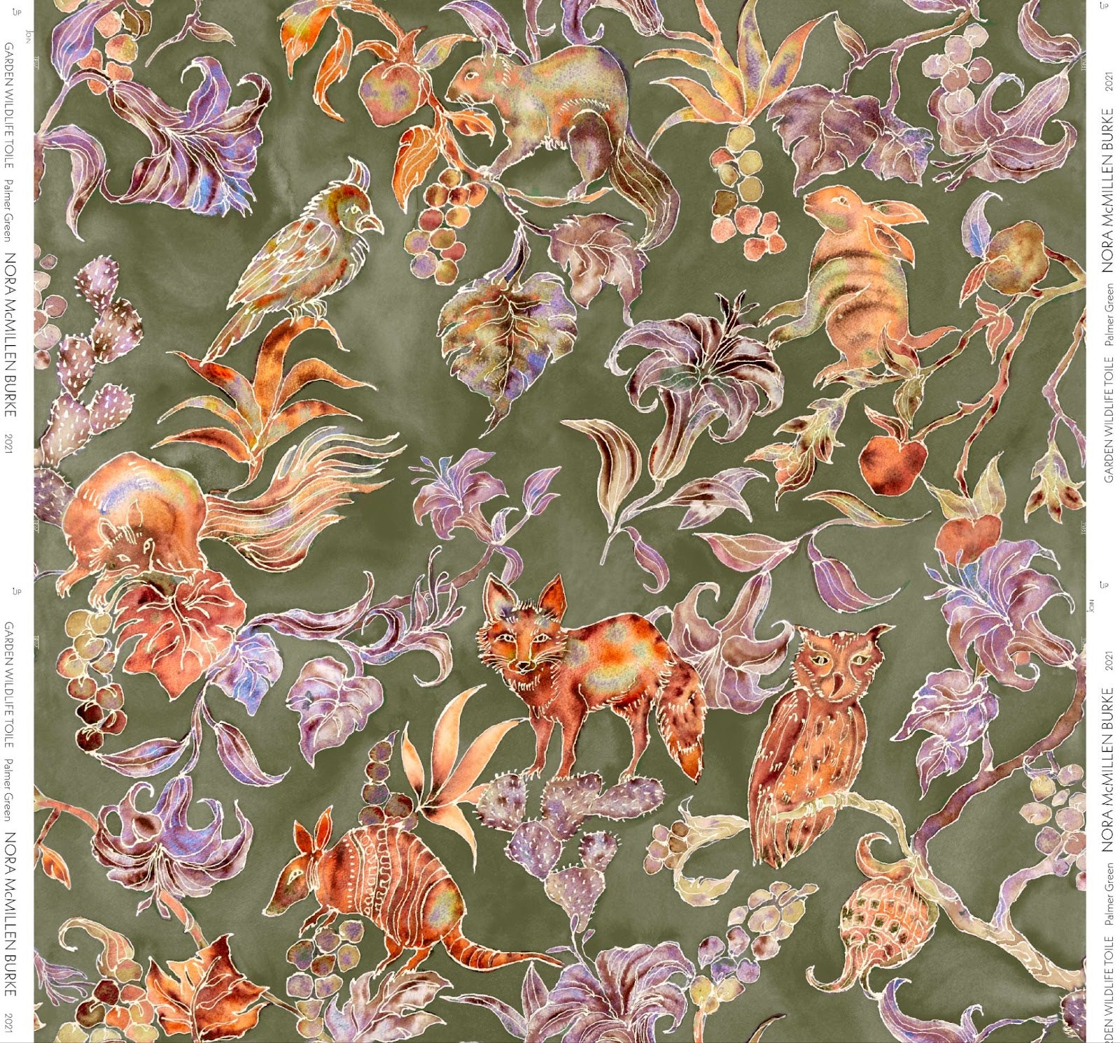 Backyard Wildlife Toile Palmer Green