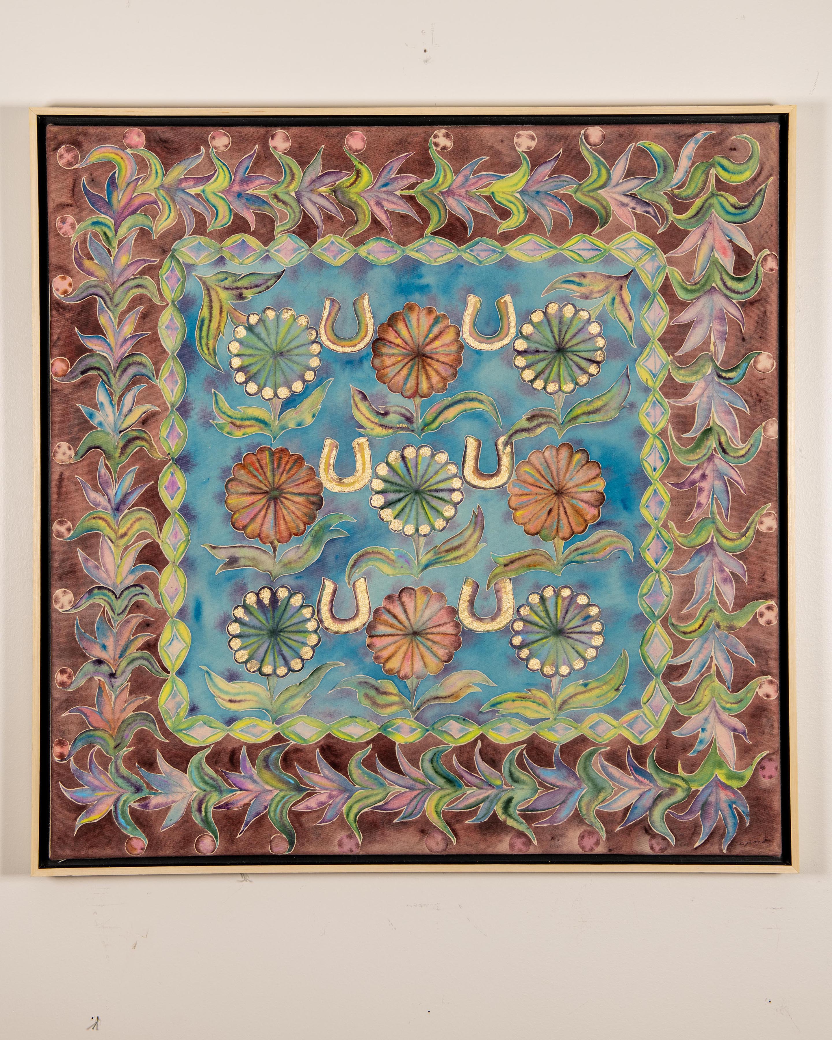 Six Lucky Horseshoes- Watercolor and gold leaf on canvas, 30 x 30