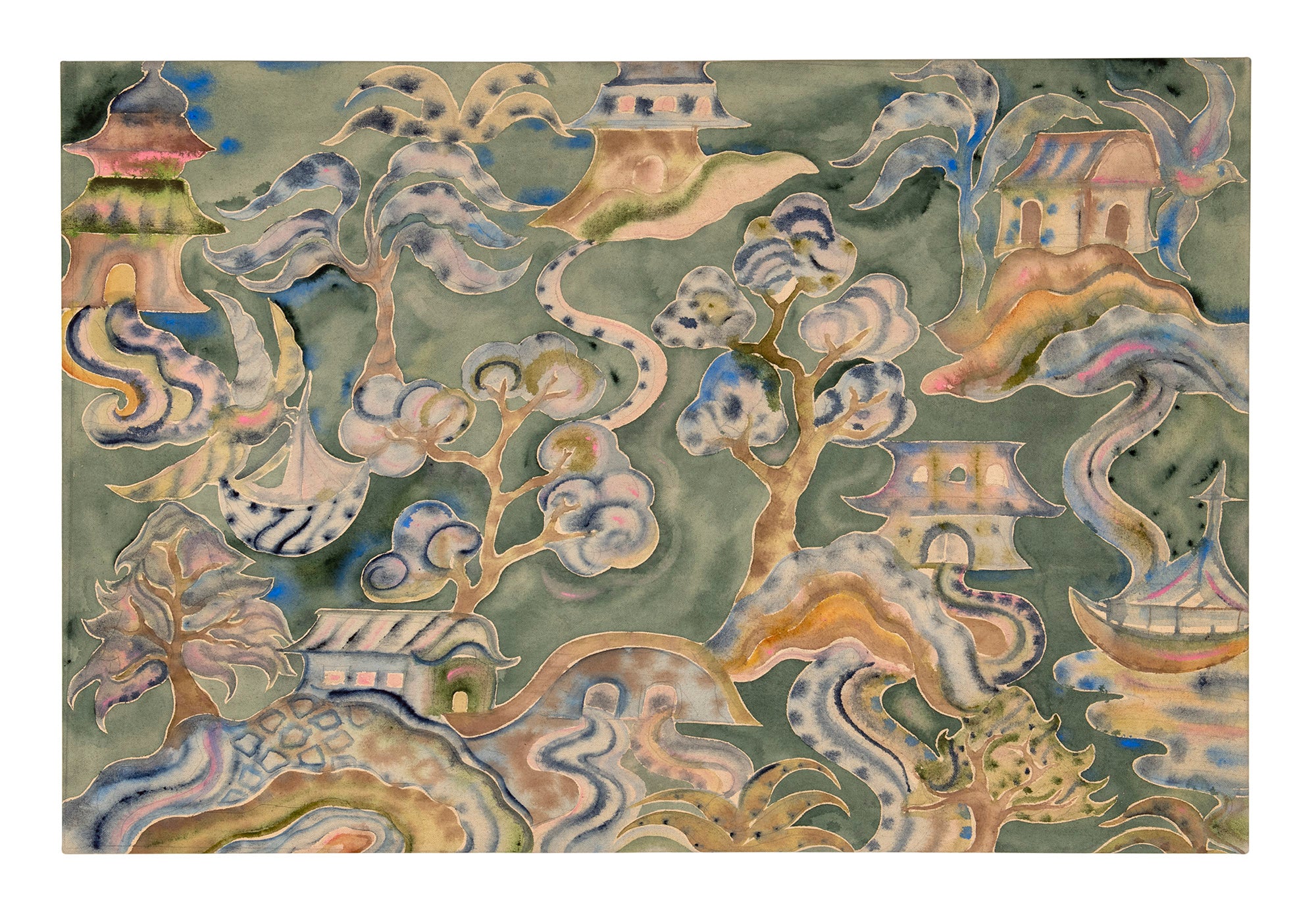 Ghost Town Dreamscape, Watercolor on Canvas, 24x36