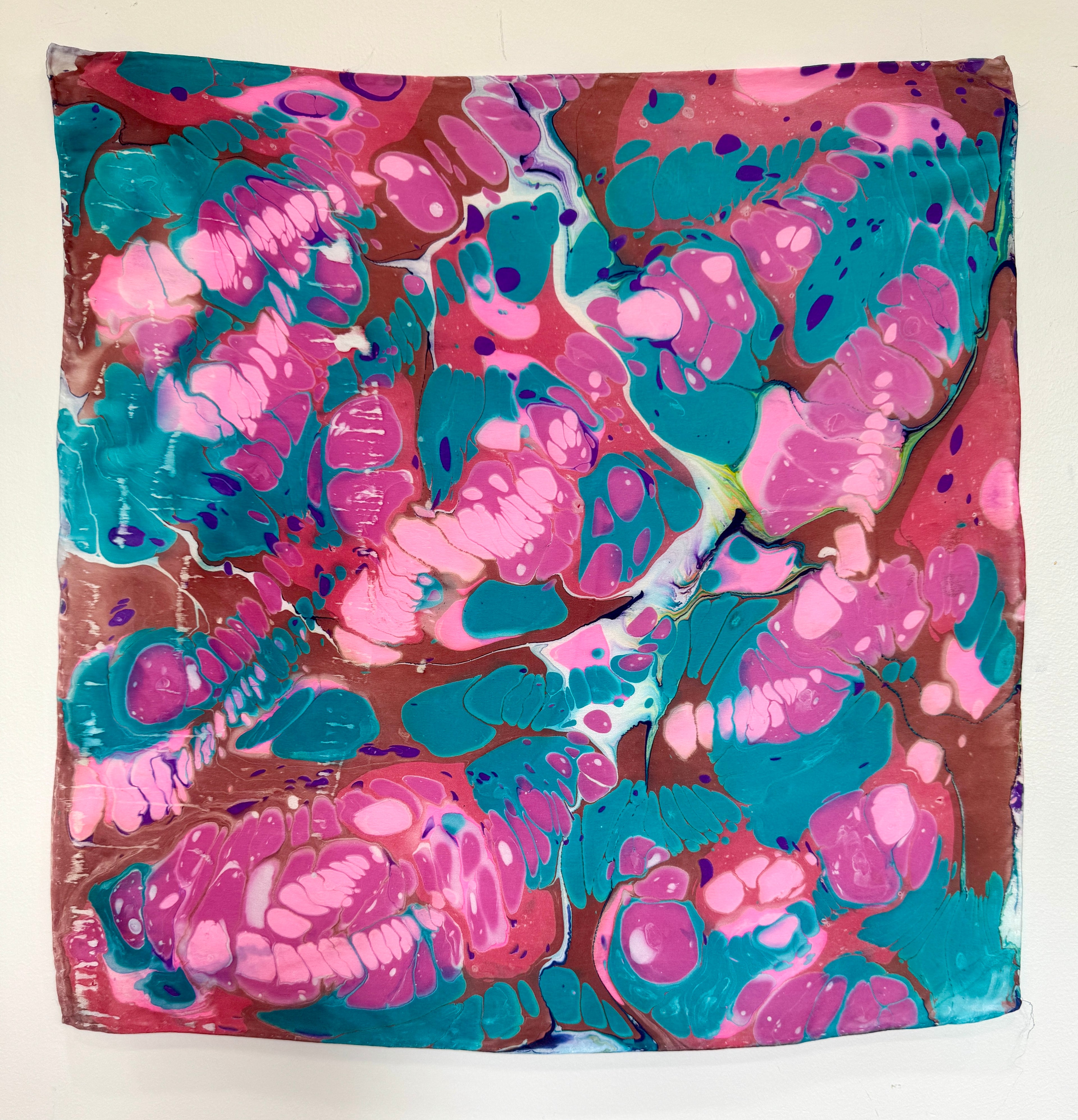 Marbled Silk Bandana. Pink Stones
