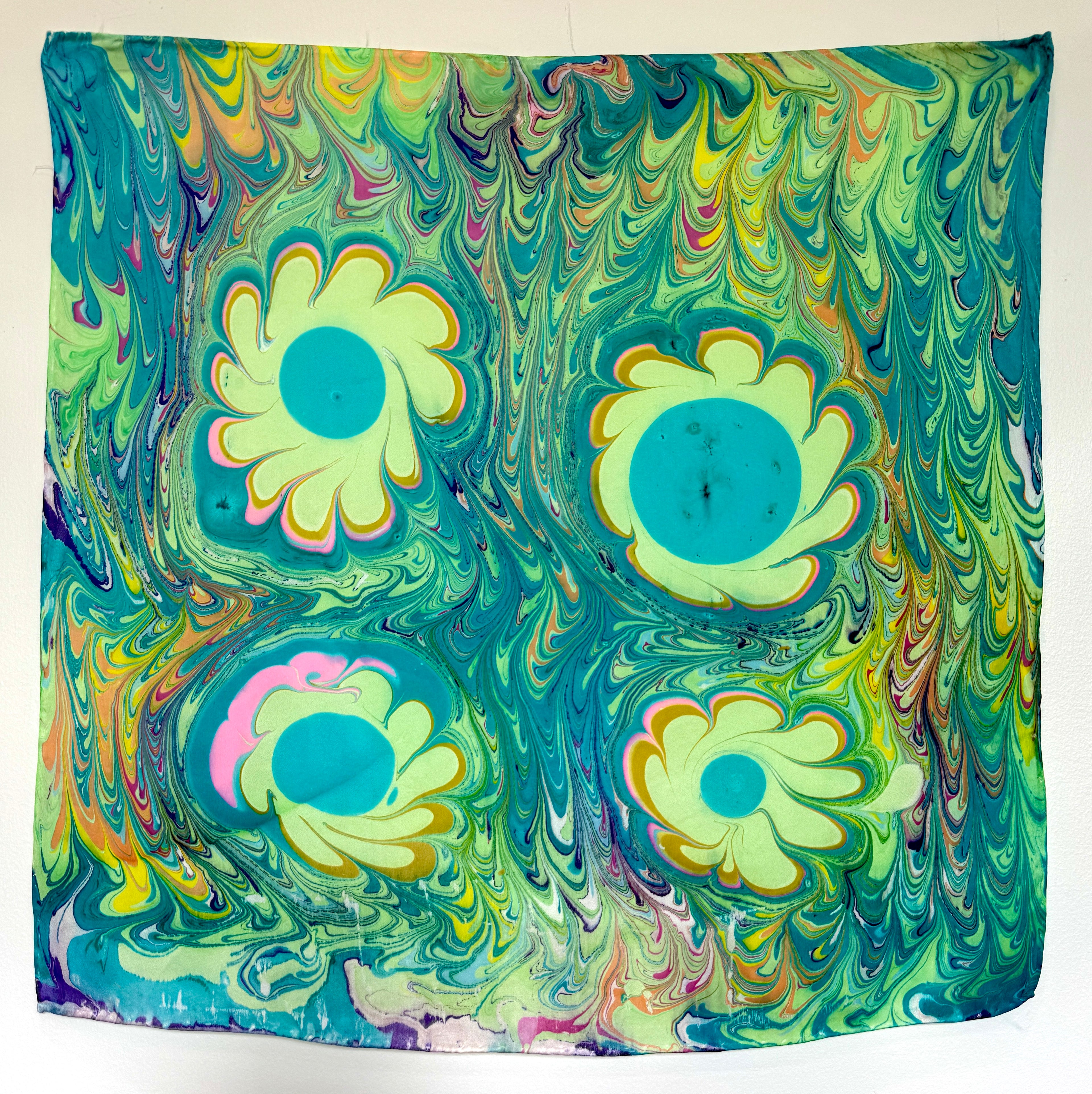 Marbled Silk Bandana. Wild Green