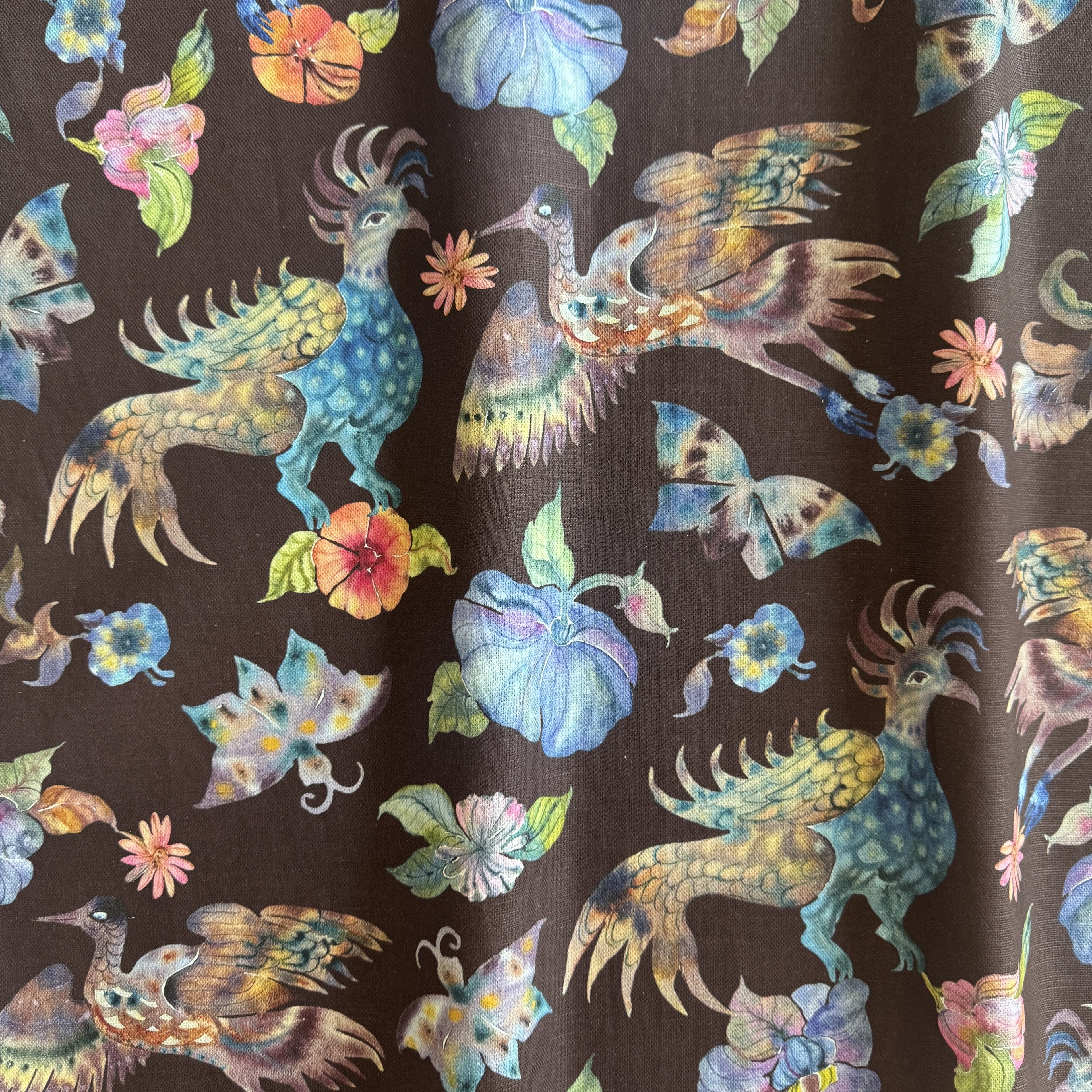 Psychedelic Pheasant Linen Cotton Blend / Chocolate Mauve