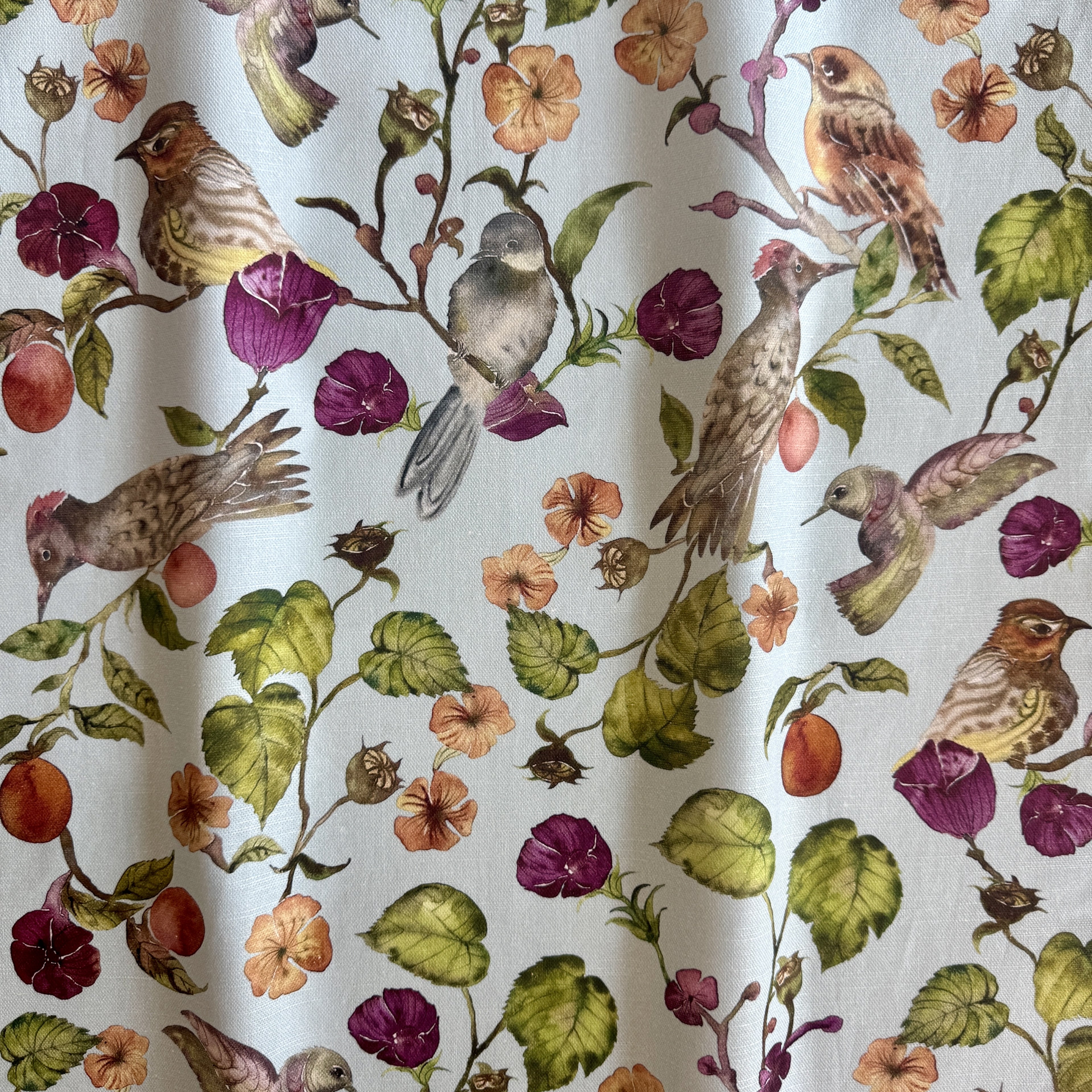 Texas Birds Linen Cotton Blend / Robins Egg