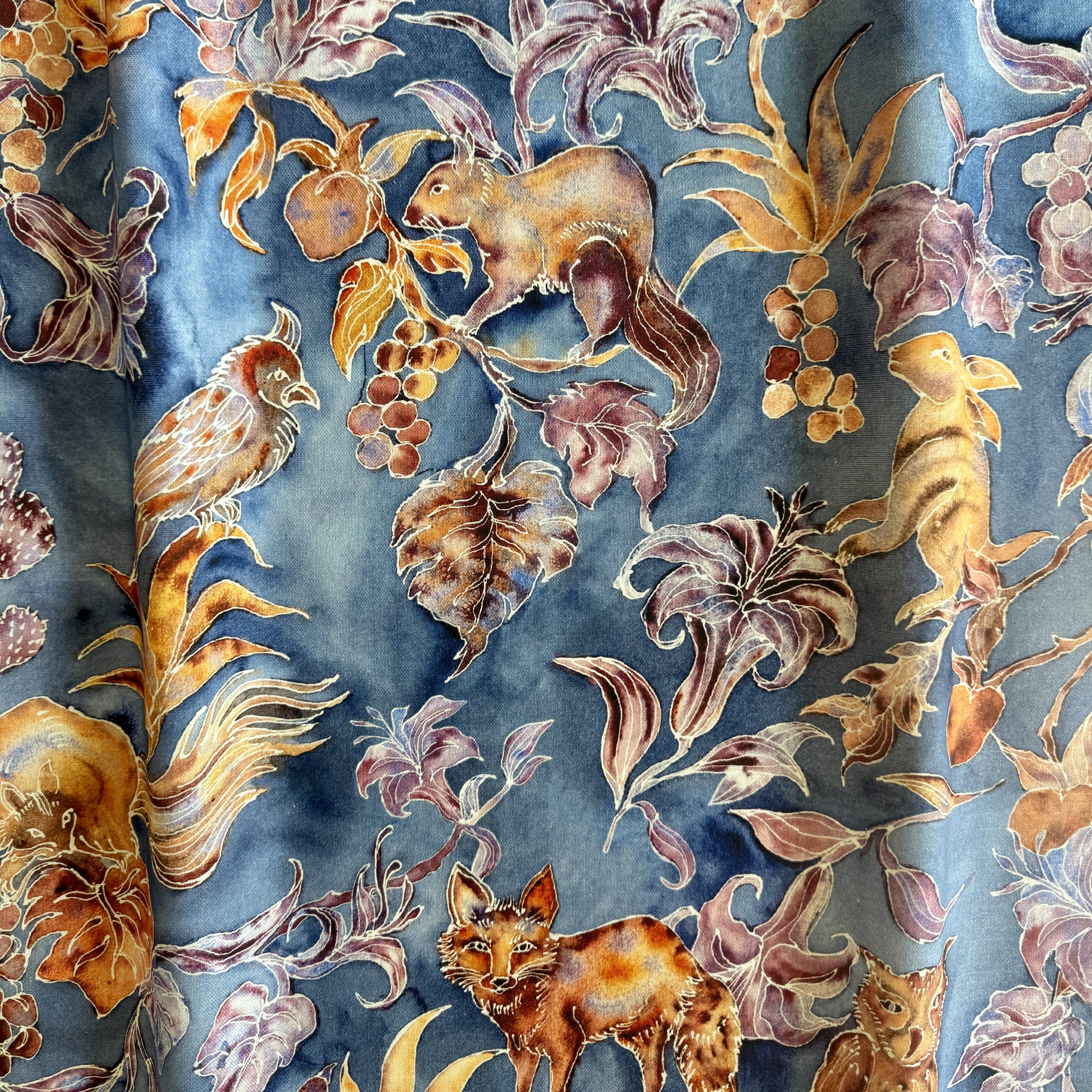 Backyard Wildlife Linen Cotton Blend Toile Indigo
