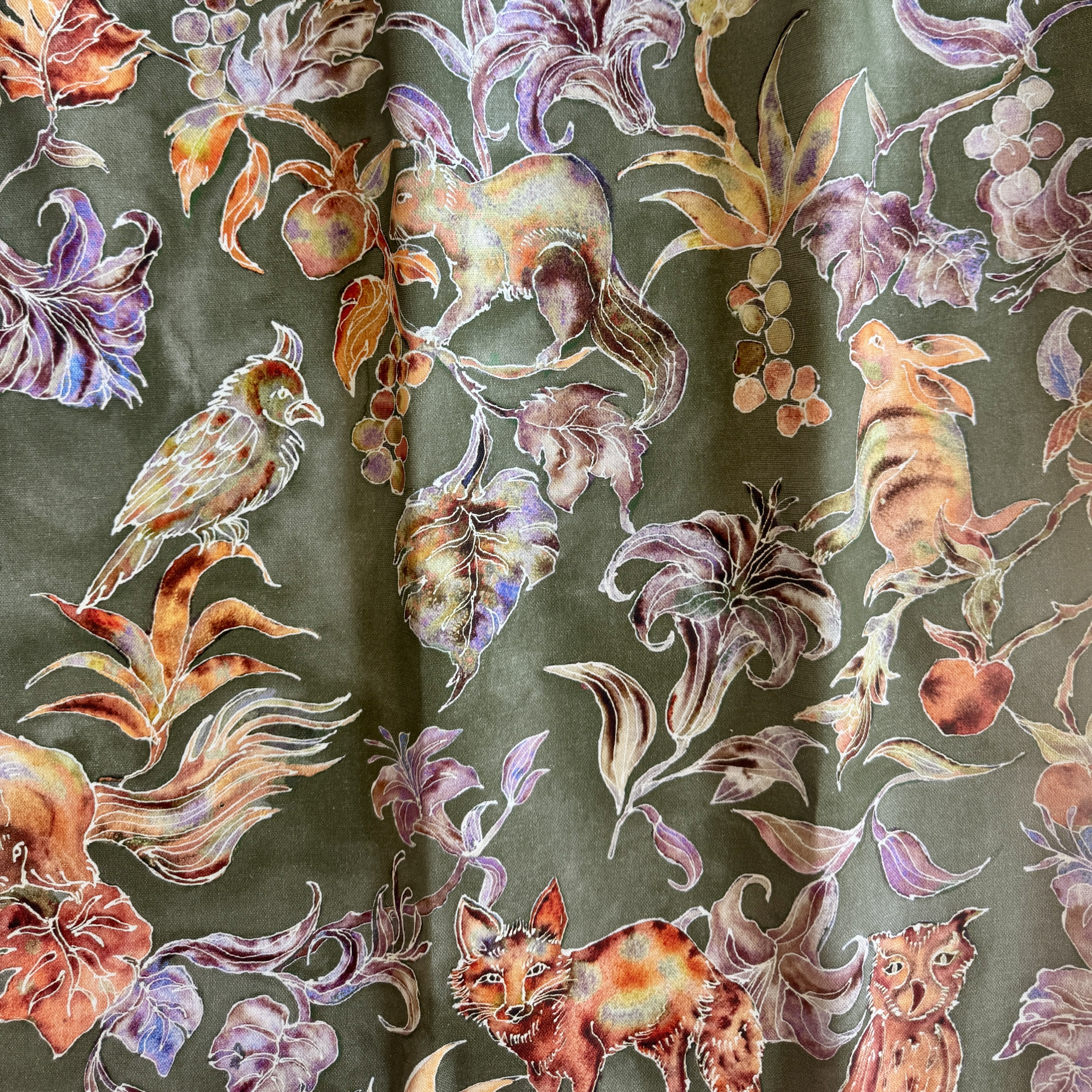 Backyard Wildlife Toile Linen Cotton Blend Palmer Green