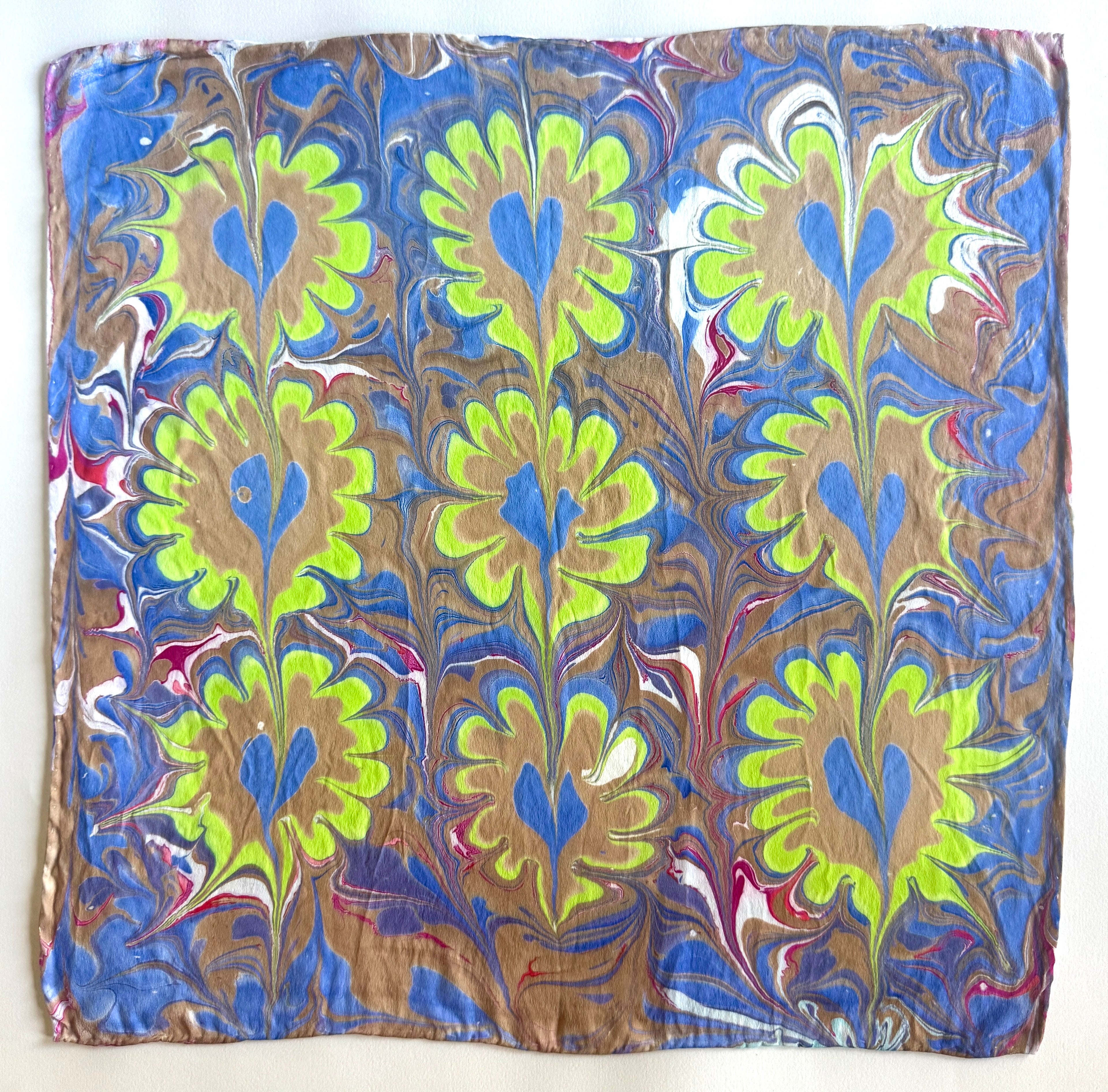 Marbled Silk Bandana. Chartreuse Floral