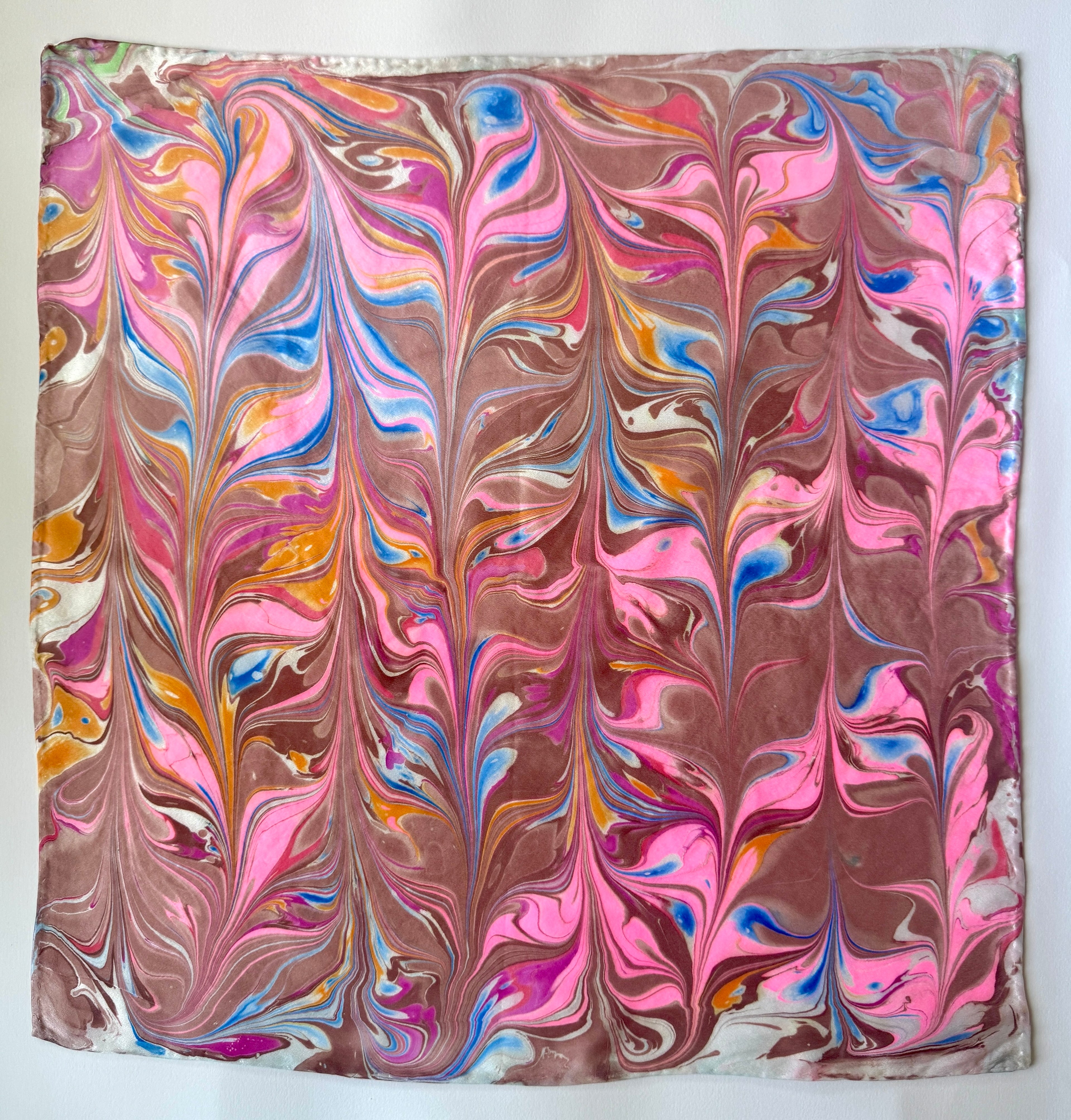 Marbled Silk Bandana. Terra-cotta waves
