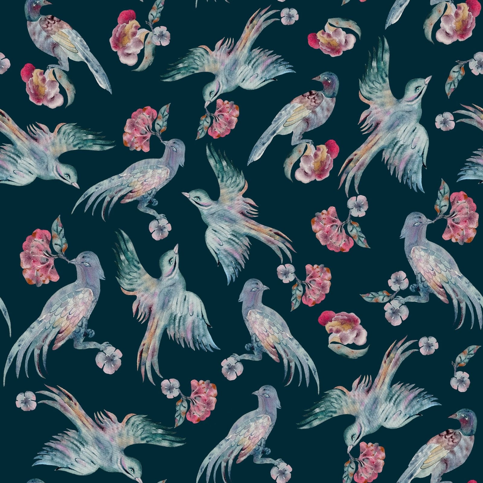 Jade Birds in Night Green