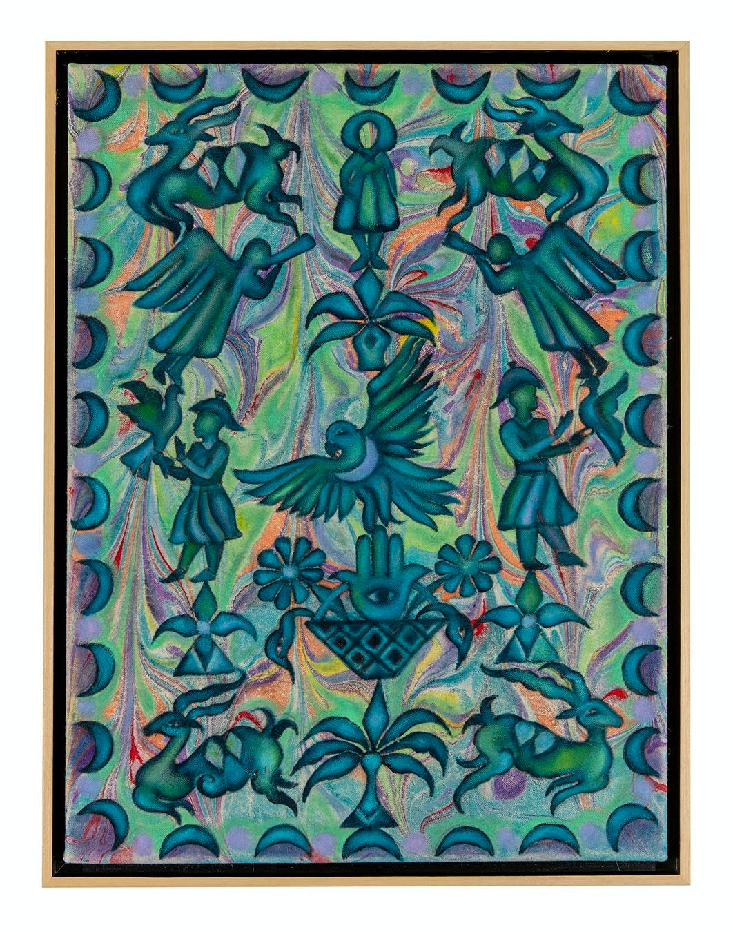 Birds of Prey Brocade, Oil on Dyed canvas, 18x24