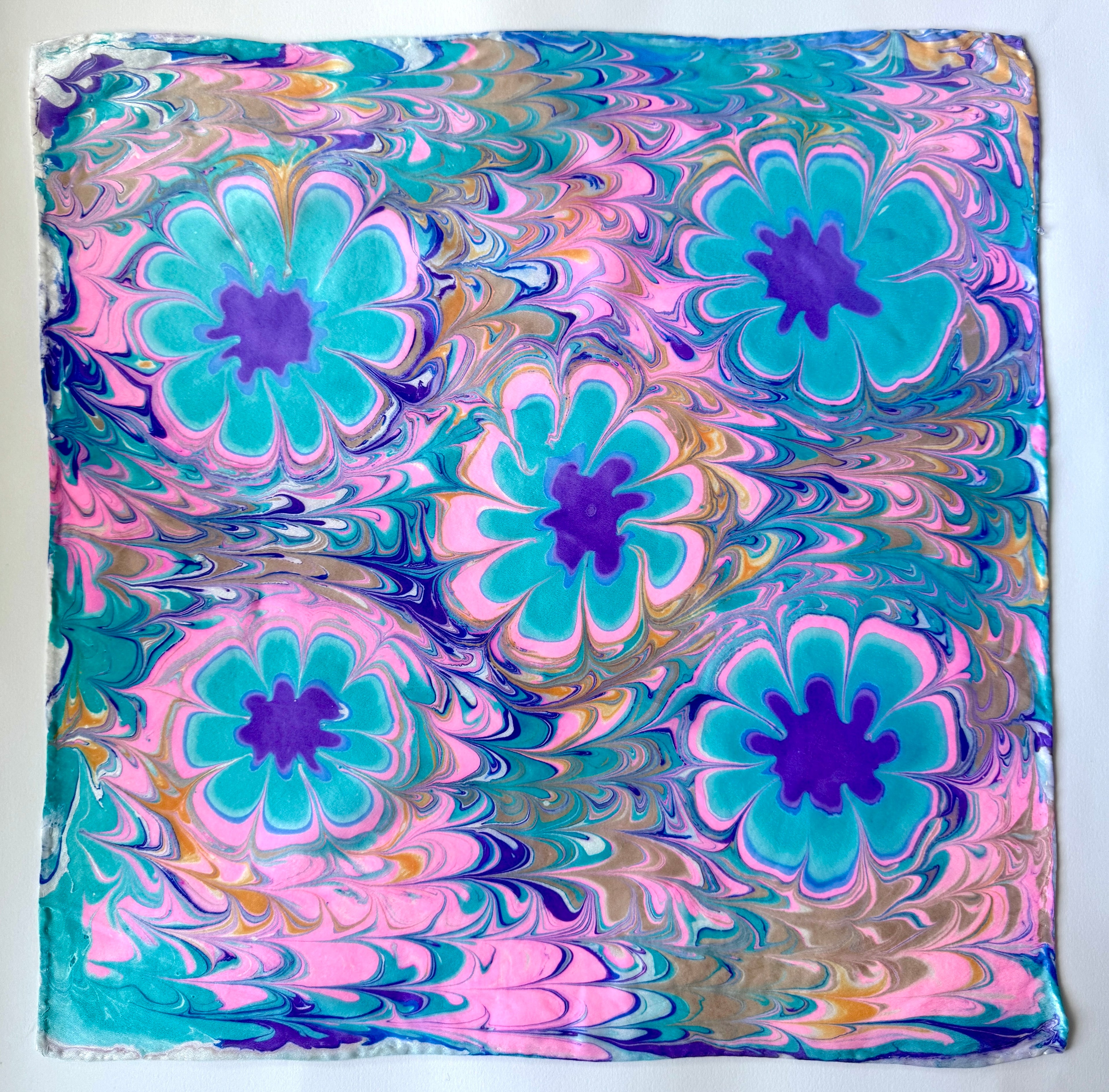 Marbled Silk Bandana. Grape Floral