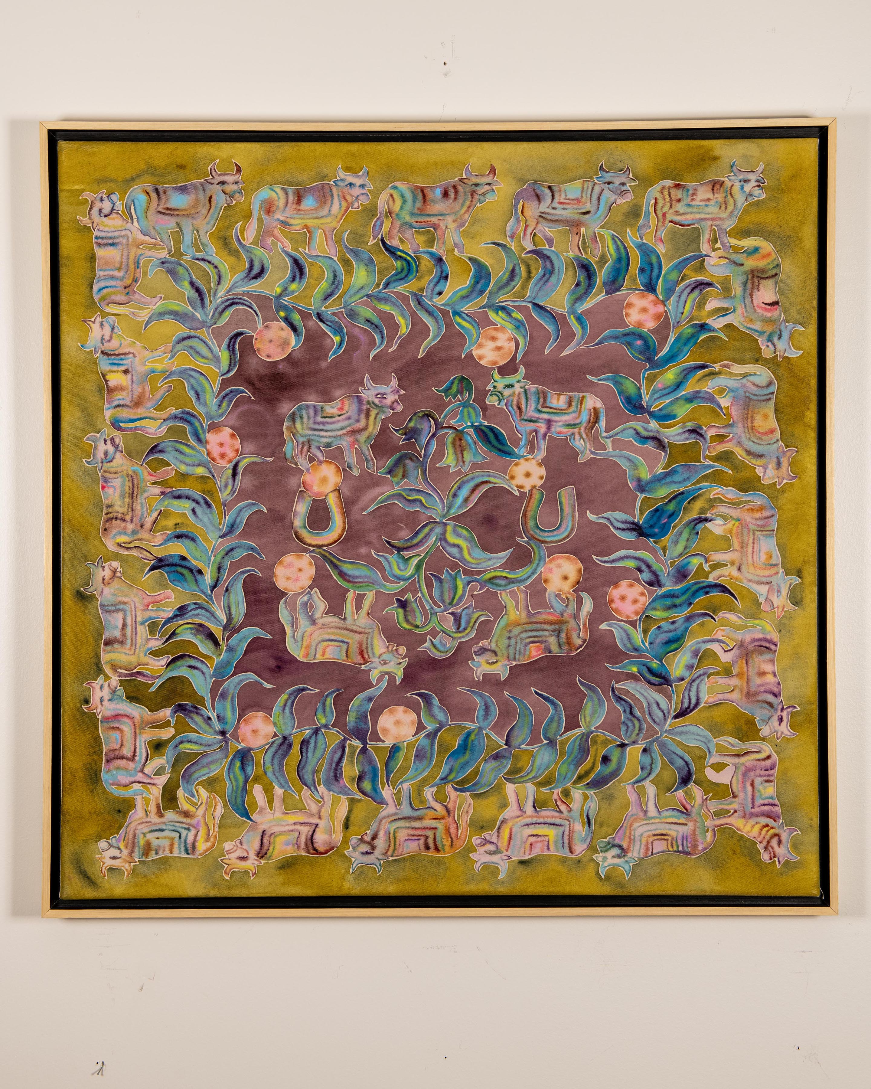 Twenty-four Lucky Cattle- Watercolor and gold leaf on canvas, 30 x 30