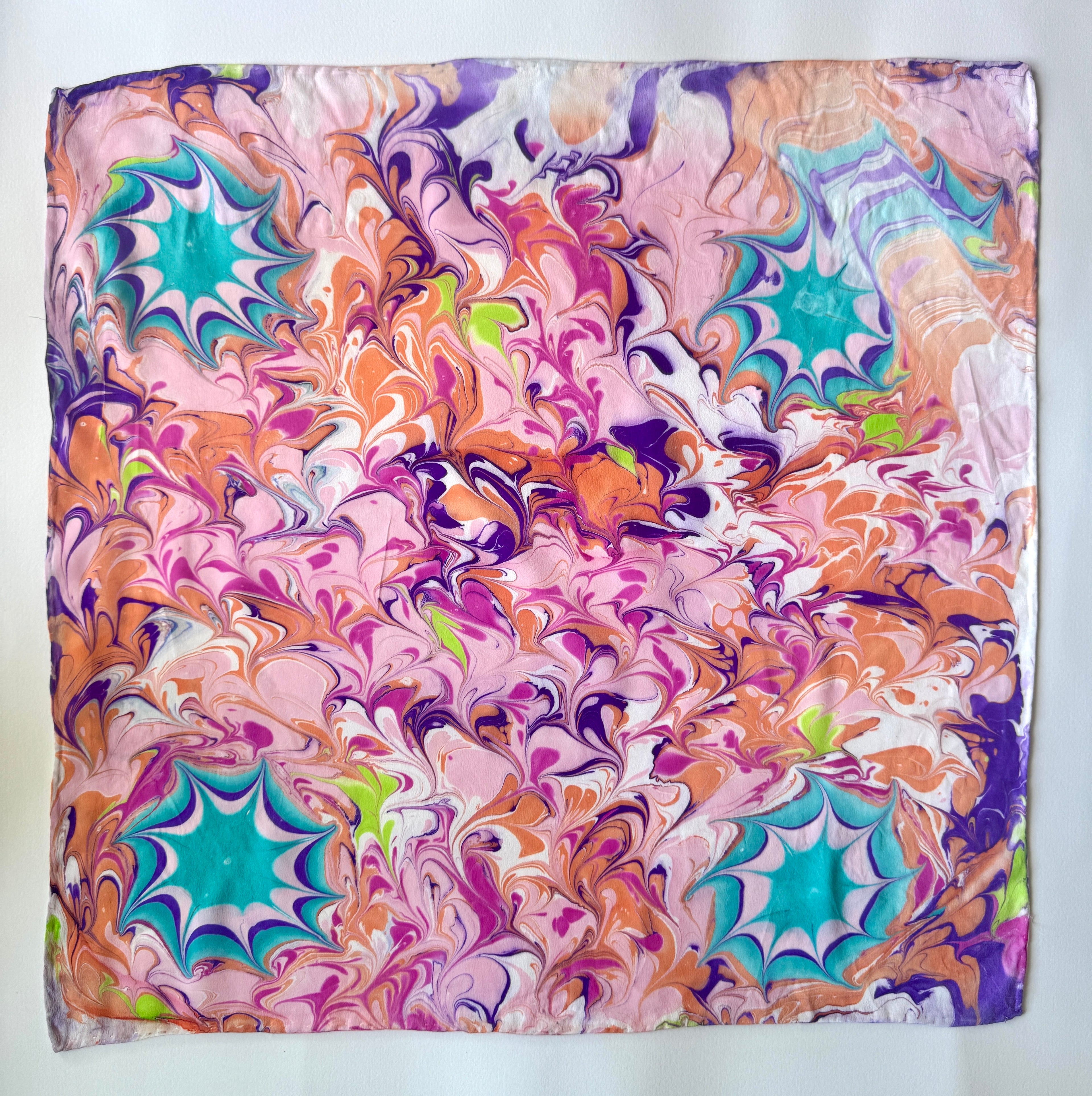 Marbled Silk Bandana. Psychedelic Stars