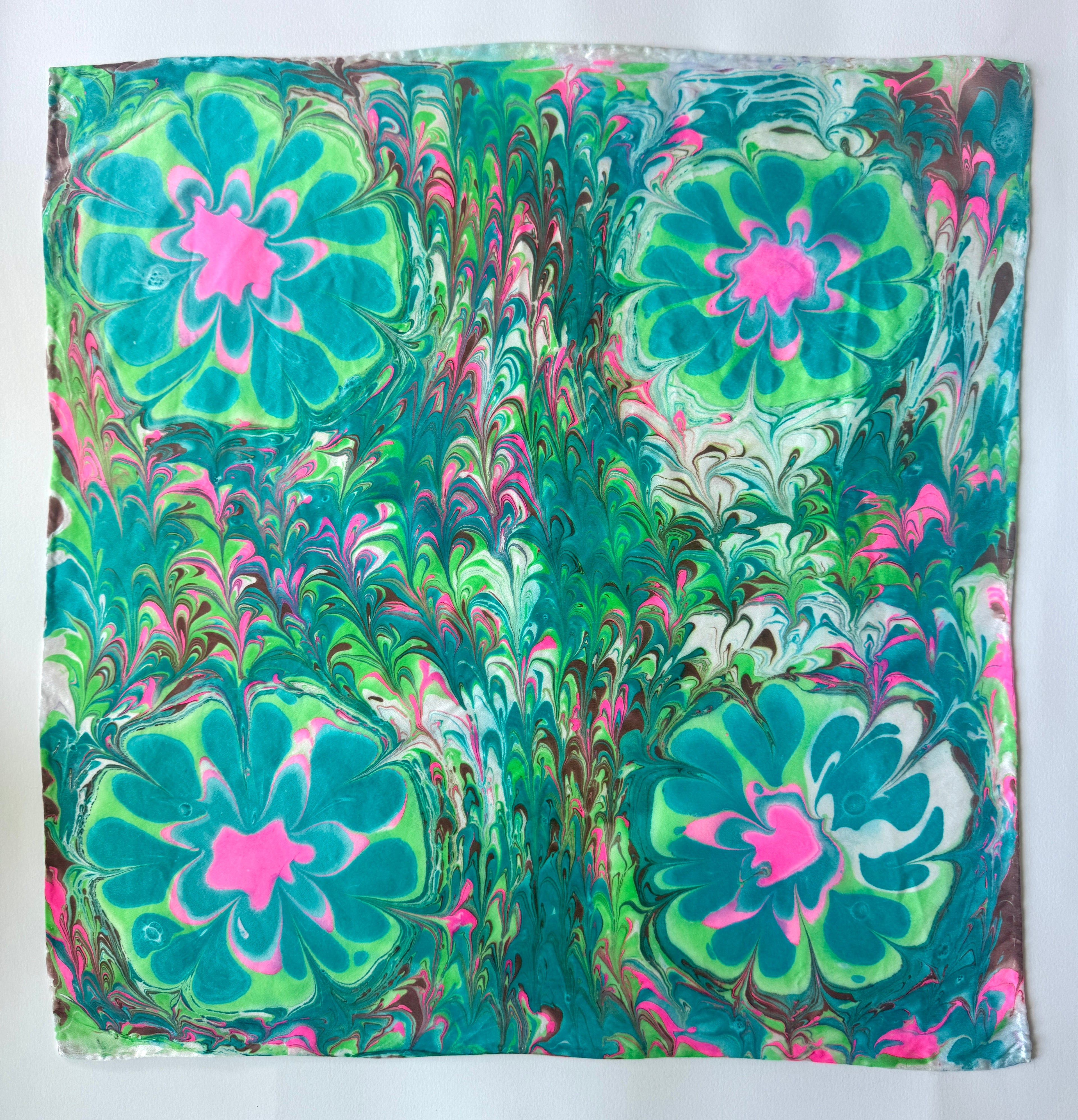 Marbled Silk Bandana. Spring Pinwheels
